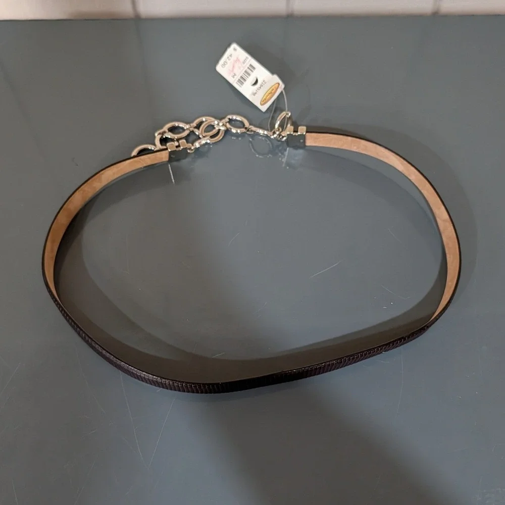 Vintage Talbots Lizard Embossed Leather Belt Italy Silver Chain M Quiet‎ Luxury
